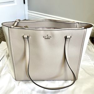 Kate Spade taupe (light pink/taupe + white) tote.